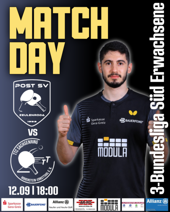 ► Sa. 18:00 Uhr – Post SV Zeulenroda – TTC SR Hohenstein-Ernstthal II