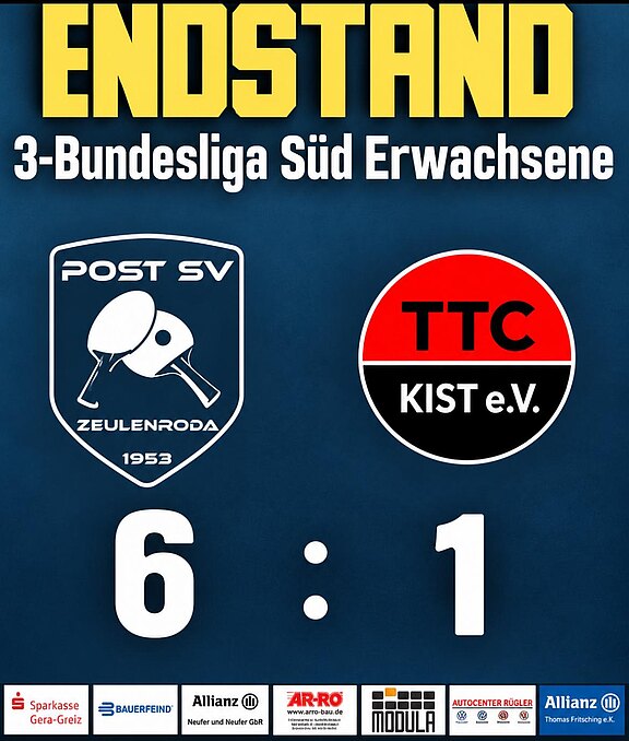 ► Post SV Zeulenroda – TTC Kist 6:1