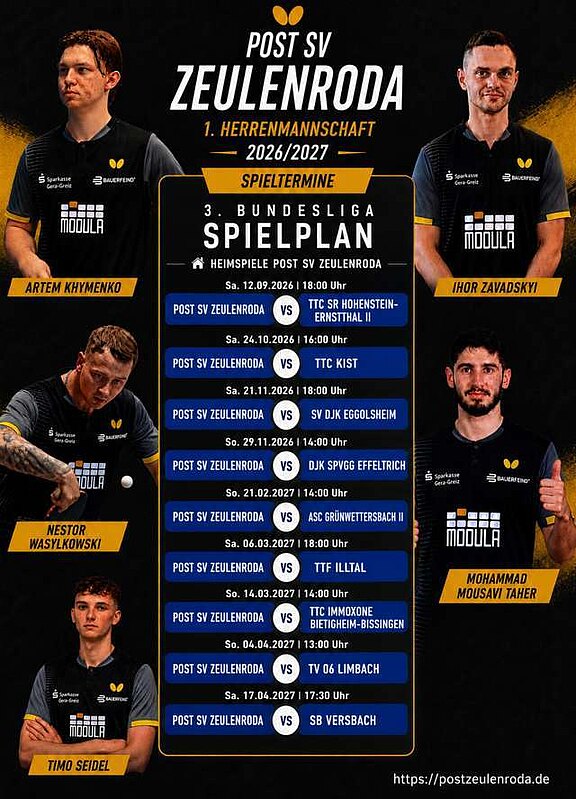 Heimspielübersicht der 1. Herren in der Saison 2026/27.