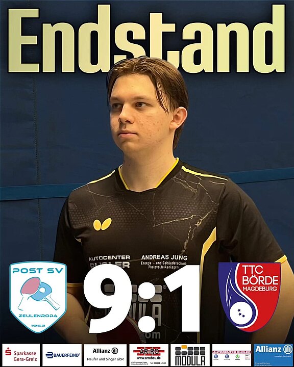 ► Post SV Zeulenroda – TTC Börde Magdeburg – 9:1